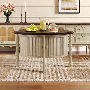 Damerin 30.3 Inch Round Accent Coffee Table With Drawer,Sliding Door-Beige + Espresso - 1 of 4