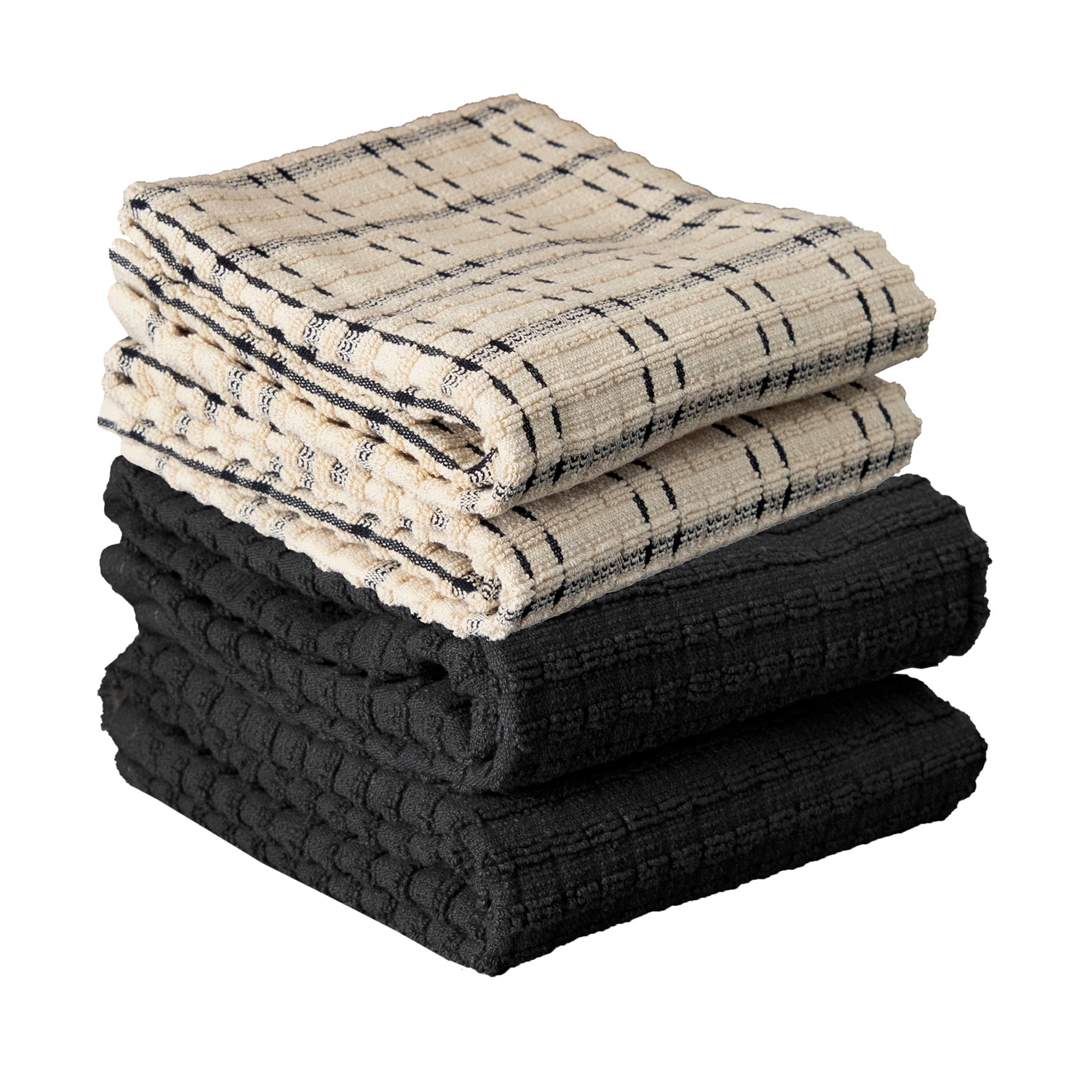 John Ritzenthaler Co. Royale 4-Pack Solid and Coordinate Kitchen Towel Set, Black