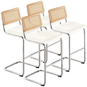 Bekrvio Bar Stools Set of 2/3/4, 26”/30" Barstool with Rattan Back, Velvet-Upholstered & Chrome Frame,Mid Century Modern Kitchen Stool for Island - 1 of 4
