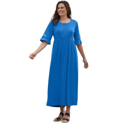 Woman Within Plus Size Crochet Trim Empire Knit Dress