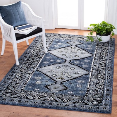 Vintage Blue and Grey Rectangular Synthetic Area Rug