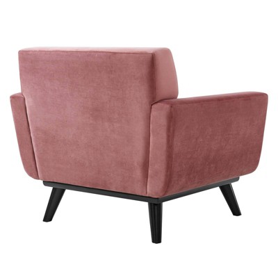 Dusty Rose Velvet Accent Chair with Tufted Back and Wood Legs