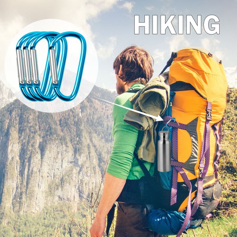 Unique Bargains Loaded Gate Outdoor Hiking Aluminum D Ring Carabiners Keychain Clip Blue 4 Pcs, 5 of 7