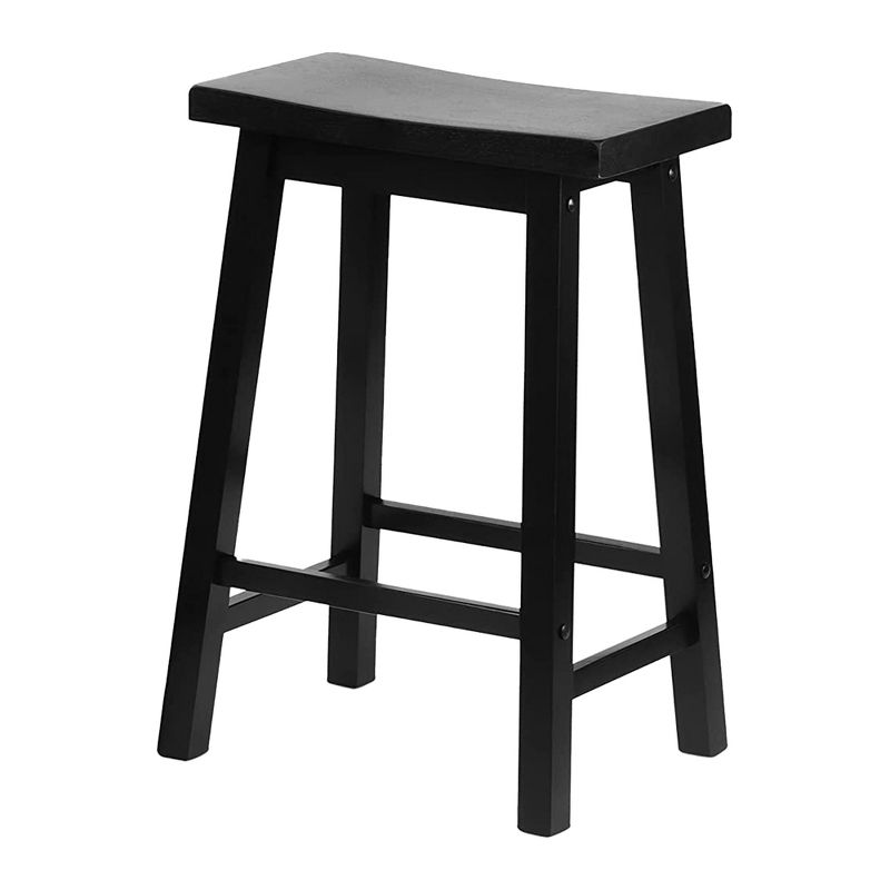 PJ Wood Classic Saddle-Seat 24" Tall Kitchen Counter Stools for Homes, Dining Spaces, and Bars w/Backless Seats, 4 Square Legs, Black (Set of 10), 4 of 7