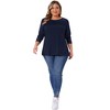 Women's Plus Size Crew Neck Front Tucks Detail Long Sleeve Solid Casual Basic Tunic Blouse - Agnes Orinda - 3 of 4