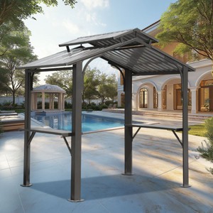8×5 FT Hardtop Grill Gazebo,Galvanized Steel Double Roof BBQ Canopy with Side Shelves,Ceiling Hook And Bottle Opener-Maison Boucle - 1 of 4