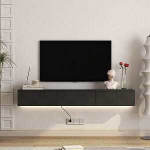 Vynxaria Floating TV Stand Wall Mounted with 16 Color LEDs,67" Modern TV Stand, Floating TV Cabinet Entertainment Center for 55 60 65 Inch TV,Black - 1 of 4