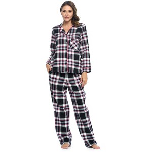 Ashford & Brooks Women's Flannel Plaid Pajamas Long Pj Set - 1 of 4