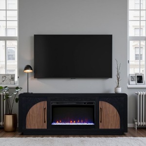 65" Veneer Fireplace TV Stand with Two Doors, Two Shelves, and Electric Fireplace Insert, Clove and Natural Walnut Finish - 1 of 4