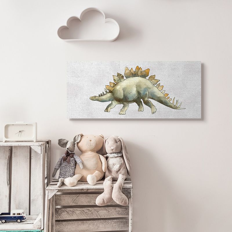 Stupell Industries Walking Stegosaurus Green Dinosaur Playful Reptile Gallery Wrapped Canvas Wall Art, 13 x 30, 3 of 5