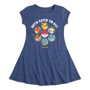 Girls' - Pokémon - Gotta Catch Em All Starter Pokémon Fit & Flair Cap Sleeve Dress - 1 of 3