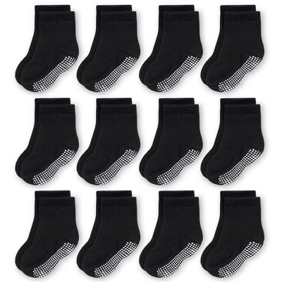 Cozyway Non-Slip Crew Grip Infant Socks, 12 Pack for Boys & Girls, Black, 0-6 Months, Unisex