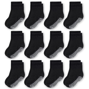 Cozyway Non-Slip Crew Grip Infant Socks, 12 Pack for Boys & Girls, Black, 0-6 Months, Unisex - 1 of 4