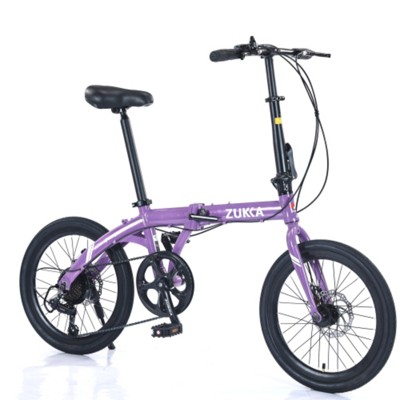 INFURNIC Bicycles 20" Folding Bike Aluminium Alloy Frame City Bike City Bike Steel Frame Compact Design Easy Storage, Purple, 59.06"*24.8"*45.28"