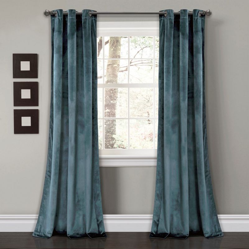 Home Boutique Prima Velvet Solid Light Filtering Window Curtain Panels Slate Blue 38X95 Set, 1 of 2
