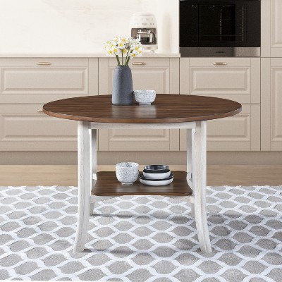 NicBex 45.67"Farmhouse Round Dining Table,Kitchen Table with Brown Tabletop for 4 Seaters,Brown