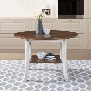 NicBex 45.67"Farmhouse Round Dining Table,Kitchen Table with Brown Tabletop for 4 Seaters,Brown - 1 of 4