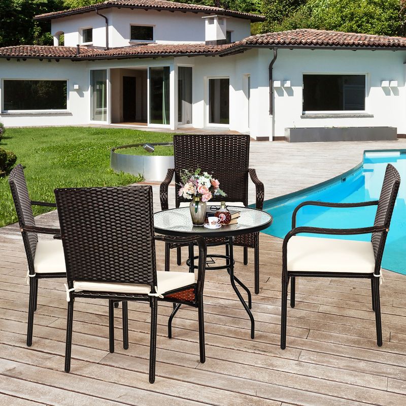 Costway Set of 4 Patio Rattan Dining Chair Stackable Cushioned Armrest Garden, 5 of 11