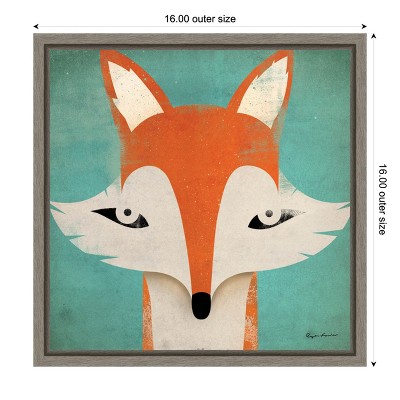 Whimsical Fox Print on Canvas with Gray Frame, 16x16