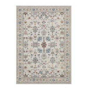 Itopfox Floral Boho Vintage Area Rug - Washable, Soft & Non-Slip, Low Pile Wool Carpet for Bedroom, Living Room, Dining Room, Girls Room (Grey) - 1 of 4