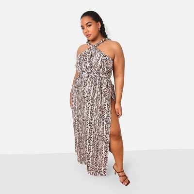 Rebdolls Women's Yana Bamboo Print Halter Maxi Shift Dress