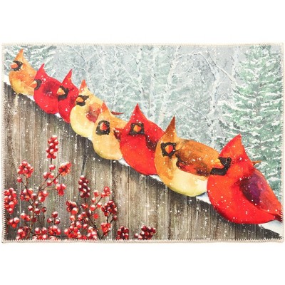 Olivia's Home Winter Cardinals on Fence Doormat – 22"x32" Indoor/Outdoor Holiday Entry Mat with Fence Design and Seasonal Red Birds