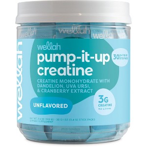 Wellah Pump-It-Up Creatine for Women (Unflavored) - 30 Stick Packs, 3g Creatine Monohydrate with Dandelion, Uva Ursi & Cranberry Extract, On-the-Go - 1 of 4