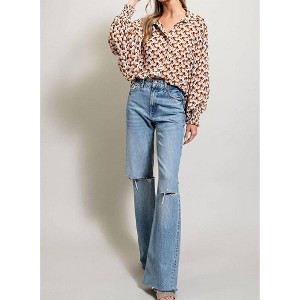 Women's Geometric Printed Button Down Bubble Sleeve Top - ee:some - 1 of 4