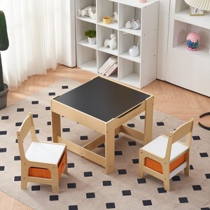 KTMBDW Kids Table and Chair Set, 3 in 1 Wooden Activity Table with Storage for Toddlers Drawing, Reading, Crafts, Table Set for Nursery, Playroom - 1 of 4