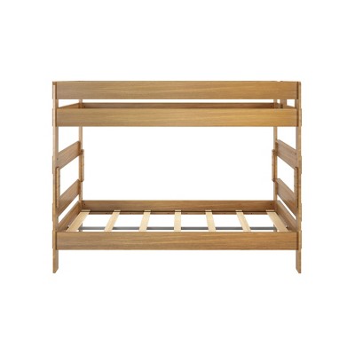 Rustic Pine Queen Over Queen Bunk Bed with Slats