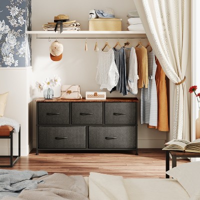 Fabric Dresser for Bedroom, Wide 5-Drawer Chest of Drawers with Storage Organizer Unit