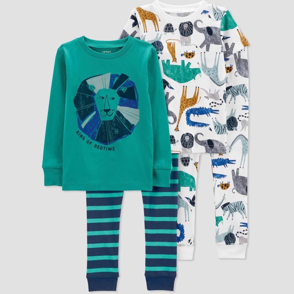 Carter's Just One You Toddler Boys' 4pc Lion and Animals Pajama Set - Teal Blue 4T