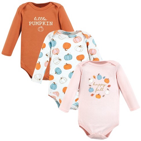 Hudson Baby Infant Girl Cotton Long-Sleeve Bodysuits, Happy Fall 3-Pack,  Preemie