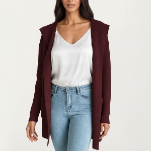 Anna-Kaci Women's Long Sleeve Knit Cardigan with Open Front Design, Relaxed Hood Detail and Soft Textured Fabric - 1 of 4