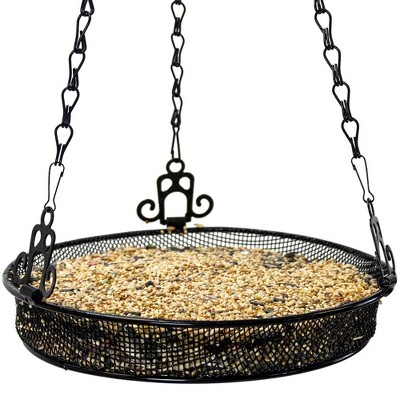 Black Metal Hanging Bird Feeder Tray with Chain