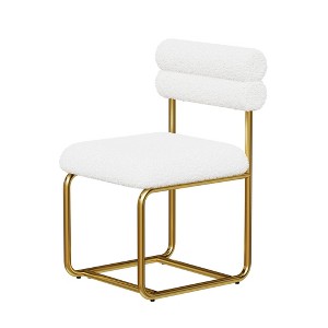 Gulches White Teddy Fabric Curved Back Dining Chair Set of 2 Gold Iron Legs Modern Medieval Minimalist Kitchen Dining Room Chairs Thick Cushion - 1 of 4