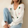 Women's Casual Sweater Cardigan Long Sleeve Button Down Sweater V Neck Cute Floral Fall Winter Cardigan White M - 3 of 4