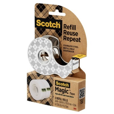 Scotch Stainless Steel Refillable Tape Dispenser with 2 Rolls
