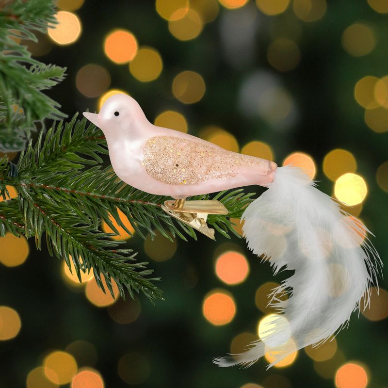 Northlight 5.5" Rose Gold Bird with Feather Tail Glass Clip-On Christmas Ornament, 2 of 7