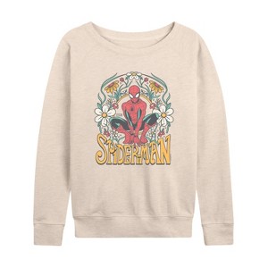 Women's - Marvel - Spider-man Florals Lightweight French Terry Wide Neck Long Sleeve Shirt - 1 of 4