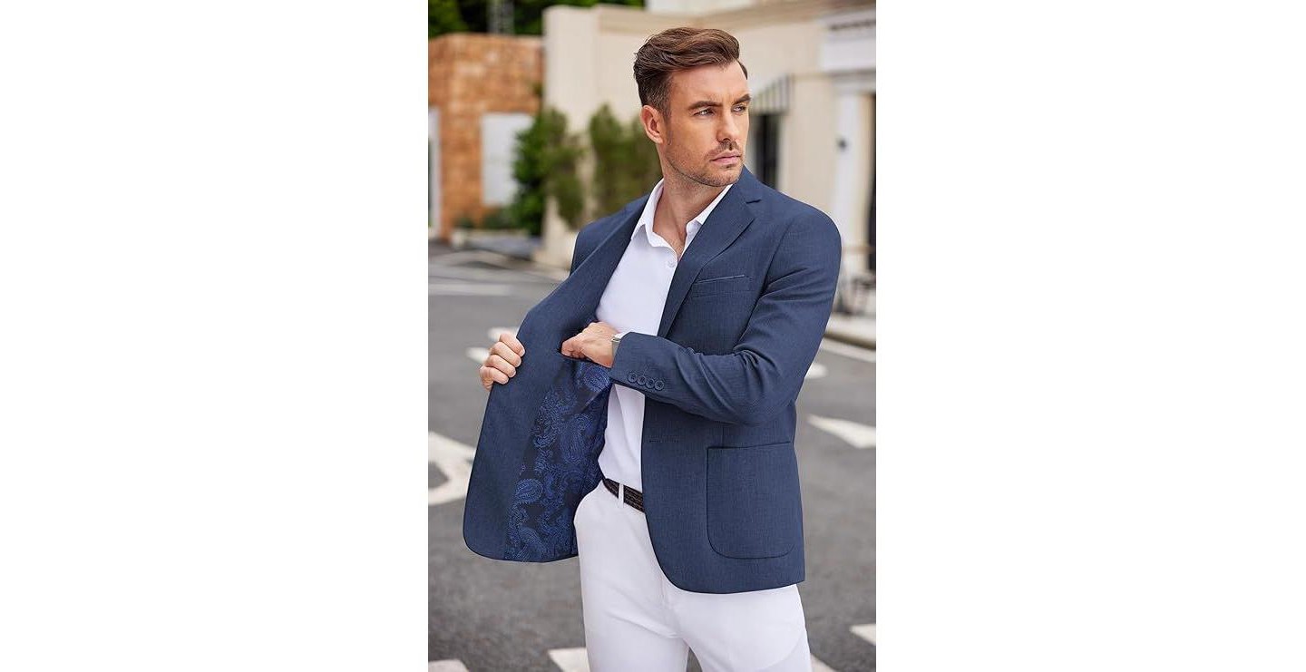 Мужской пиджак COOFANDY Casual Blazer Two Button Sport Coats Lightweight Printed Lining Suit Jacket Purple, цвет: Фиолетовый — фото 4