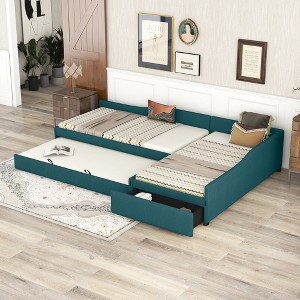 Twin Size Upholstered Double Daybed with Trundle and Drawer for Bedroom - 1 of 4