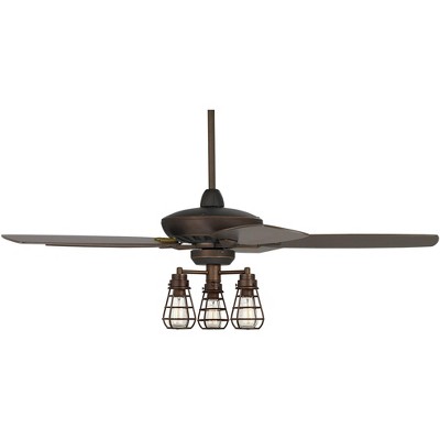 52" Casa Vieja Industrial Indoor Ceiling Fan with Light Kit LED Dimmable Remote Oil Rubbed Bronze 3-Light Cage for Living Room Kitchen