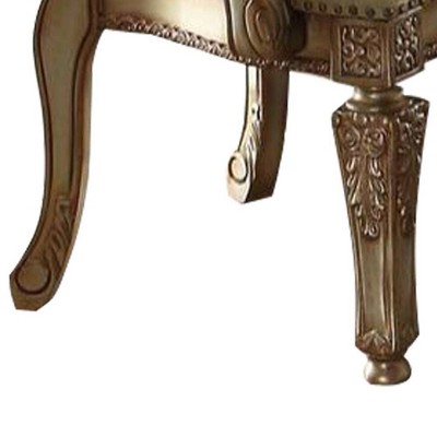 Bone Faux Leather and Gold Patina Floral Accent Chair