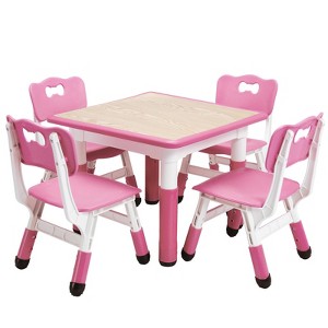 Kids Table and Chairs Set, Height Adjustable Desk with 4 Seats，Arts & Crafts Table,Graffiti Desktop, Non-Slip Legs - 1 of 4