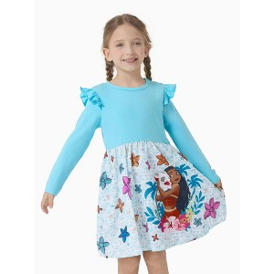 Disney Princess Kids Girls Ruffle Sleeve Dress Long Sleeve A Line Dresses - 1 of 4