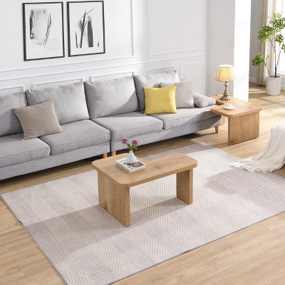 NicBex Set of 2 Farmhouse Detachable End Table with Wood Texture,Simple L-Shape Side Table,Coffee Table for Bedroom,Living Room