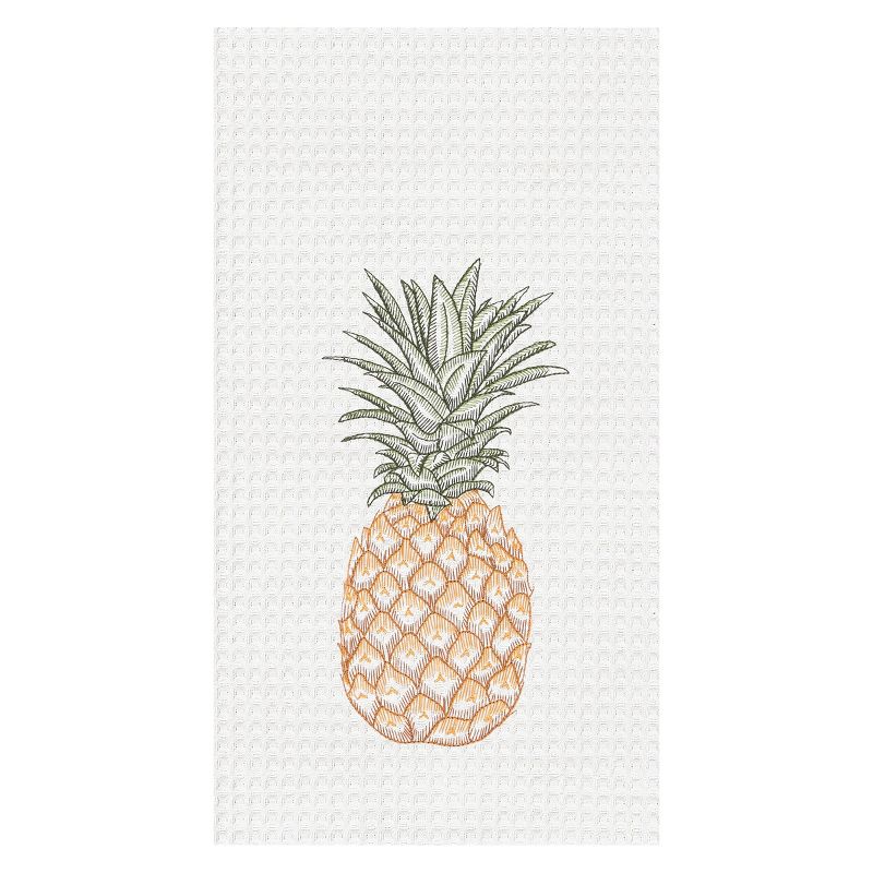 C&F Home Tropical Pineapple Embroidered Cotton Waffle Weave Kitchen Towel, 1 of 6