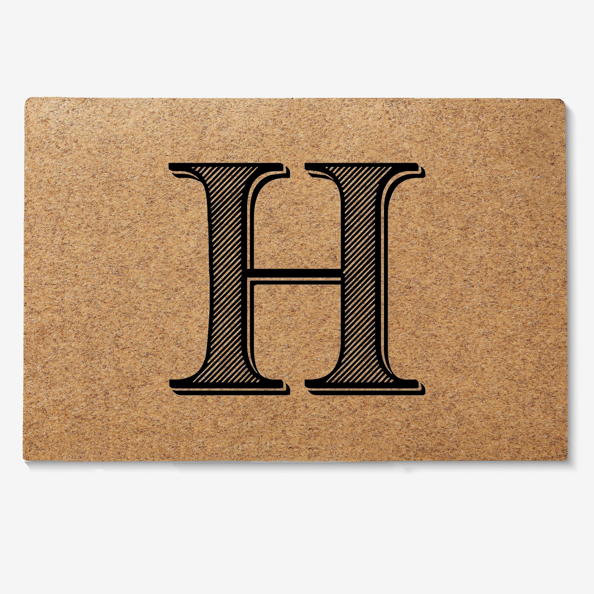 Personalization Mall Noir Initial Synthetic Coir Doormat, 18x27, H
