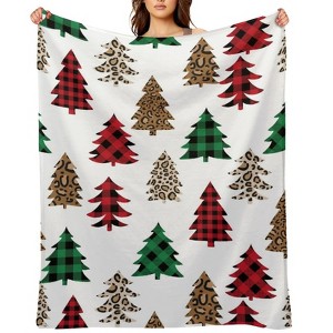 Leopard Buffalo Plaid Christmas Trees Christmas Throw Blanket Soft Fleece Christmas Blanket Cozy Flannel Throw for Couch Bed 60x80 inches - 1 of 1